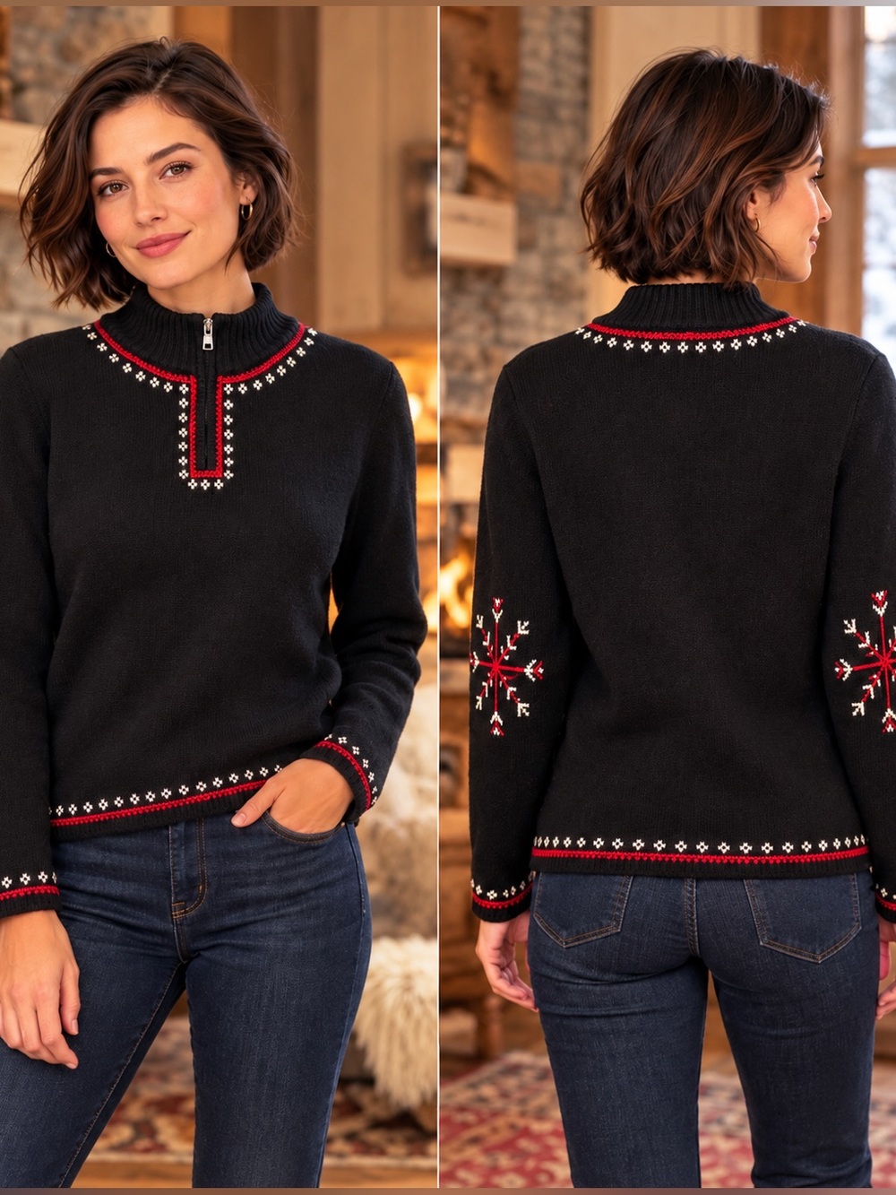 Field Gear 100% Lambswool Nordic Fair Isle Zip Sweater L